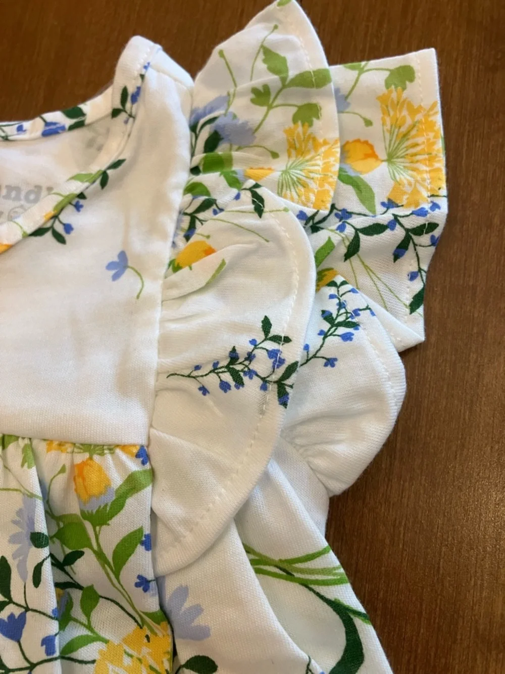 Floral Baby Dress with Yellow & Blue Blooms, Ruffles - Picture 4 of 8